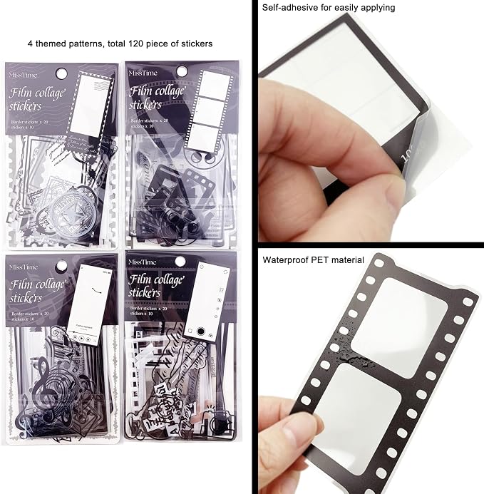 120PCS Retro Camera Film Frame Stamp Poster PET Stickers - Image 7