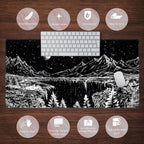 Black and White Desk Mat Dark Nature Forest Mouse pad XXL Starry Night Mountain - Image 6
