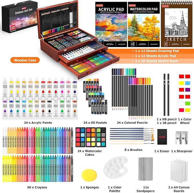 Soucolor Art Supplies, 192 Pack Deluxe Art Set Drawing Painting Supplies Kit | - Image 2
