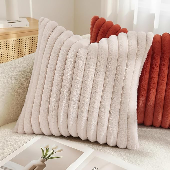 decorUhome Summer Cozy Faux Fur Throw Pillow Covers 20x20 Set of 2 Decorative - Image 4