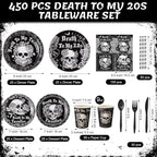 450 Pcs Death to My 20s Tableware Set Black White 30th Birthday Party - Image 2