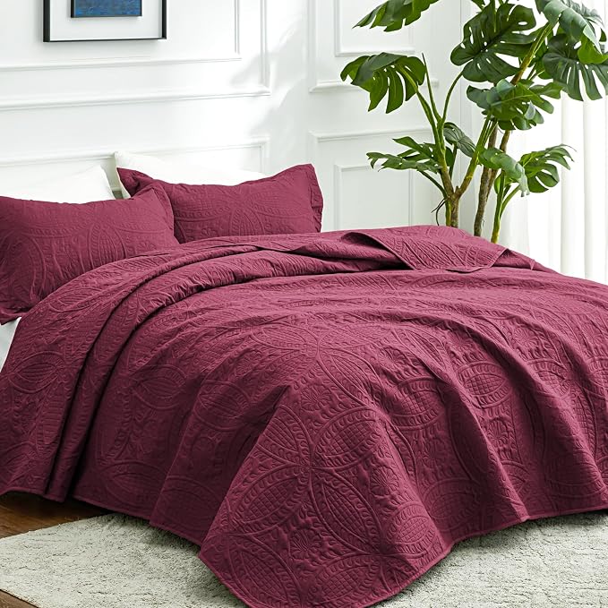Love's cabin Twin Quilt Set Burgundy Bedspreads Bedding Set - Image 2