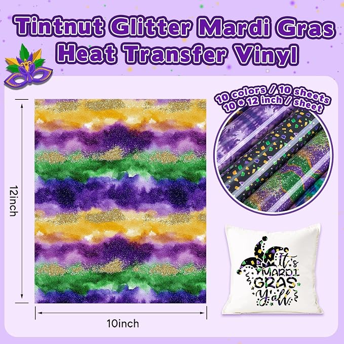 Tintnut Mardi Gras Sparkle HTV Vinyl, easy cut & weed, stretch washable - Image 2