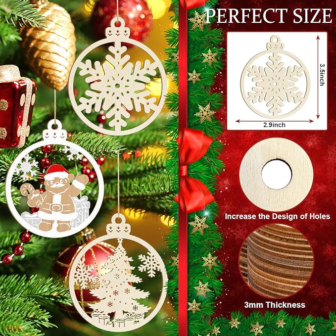 36PCS Wooden Hollow Christmas Ornaments - Image 6