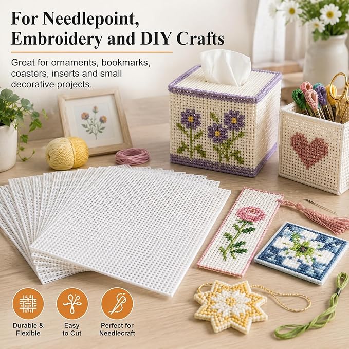 YOUNTHYE 12 Pack 14 Count Plastic Canvas Sheets, 8.2 x 11 Inch White Plastic - Image 6