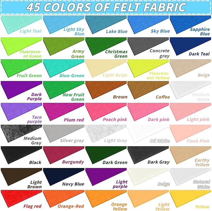 135PCS Felt Fabric Sheets Kit 45 Colors 2mm 3 Size Craft Felt Sheets | 4x4 - Image 3