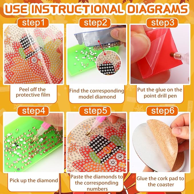 UPINS 8Pcs Fall Diamond Art Coasters - Image 3
