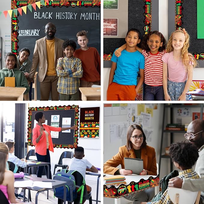 69 Feet Black History Month Bulletin Board Scalloped Kente Borders Classroom - Image 6
