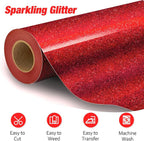 VinylRus Red Glitter HTV Heat Transfer Vinyl Roll-12 x 10ft Red Glitter HTV - Image 2