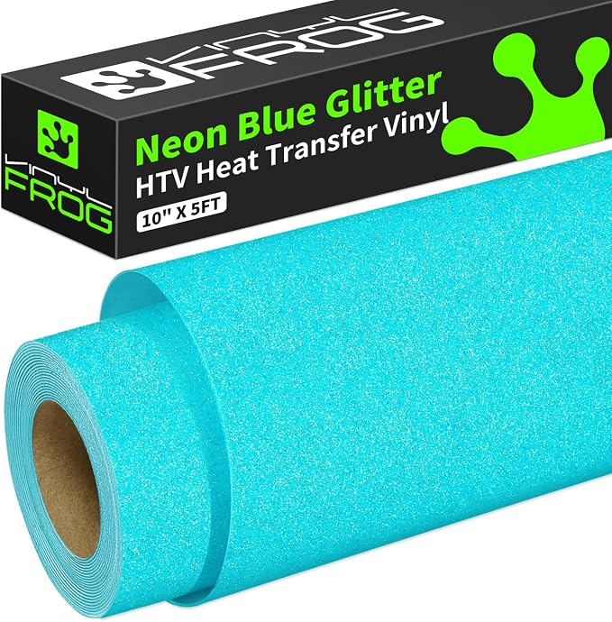 VINYL FROG Neon Blue Glitter Heat Transfer Vinyl Roll 10" x5ft Bright Blue HTV by VINYLFROG