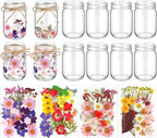 Tinideya 154 Pcs DIY Pressed Flowers Mason Jar Set Pressed Flower Lanterns 12 by Tinideya