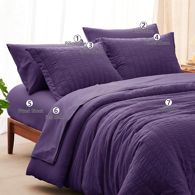 CozyLux King Size Comforter Set Purple Seersucker 7 Pieces Bed in a Bag King - Image 8