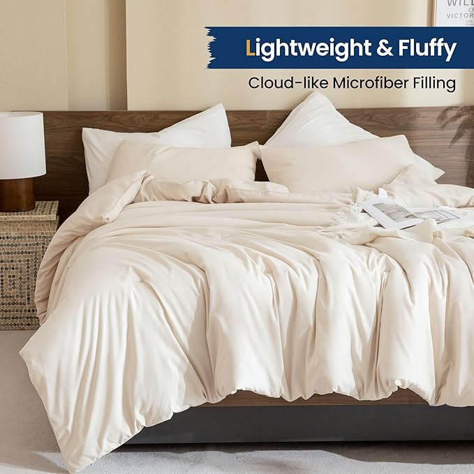 Paxrac Beige Comforter Set King Size, Cream 3 Pieces Comforter Set, Lightweight - Image 3