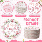 Funnymoom 60 Pcs 7 Inch Baby Shower Paper Plates Girl Pink Floral Baby Shower - Image 3