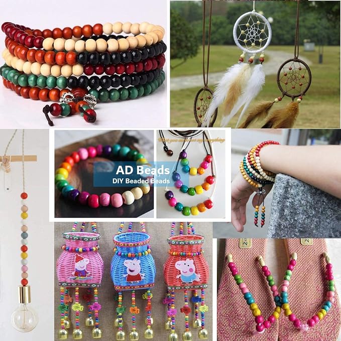 AD Beads Wood Spacer Loose Wooden Craft Beads Big Hole Beads Assorted - Image 4