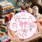 Pink Bowknot Embroidery Kits for Beginners Adults, Cute Hand Embroidery Starter - Image 3