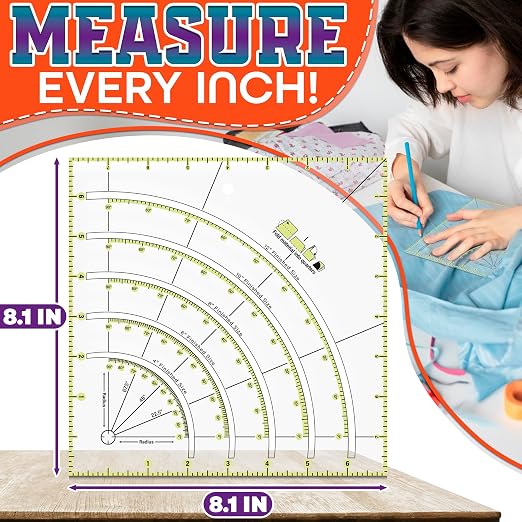 8.1 x 8.1 Inch Precision Slotted Quilting Ruler – 1/8" Grid Lines Transparent - Image 2