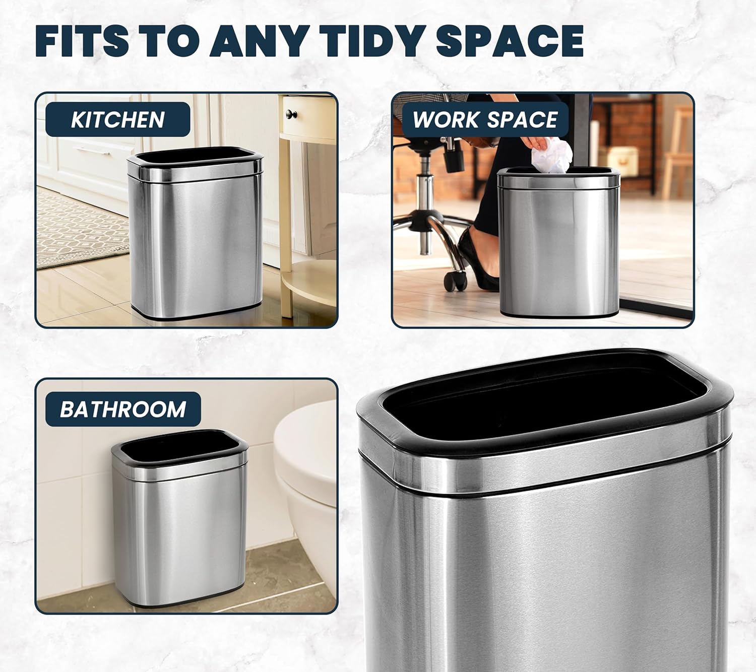 Alpine Stainless Steel Open Top Trash Can 5 Gallon - 20L Garbage Can for Kitchen, Bathroom, Office & More with Removable Bin, Brushed Nickel Finish, Space-Saving Slim Modern Design