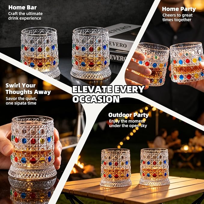2PCS Spinning Whiskey Glass, 9.4oz | Hand-painted embossed, 360° rotating - Image 5
