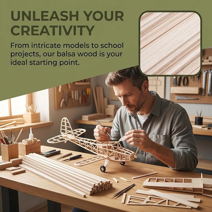 160 Pcs Balsa Wood Strips, 1/8 x 1/8 x 12 Inch Unfinished Soft Wood Sticks - Image 6