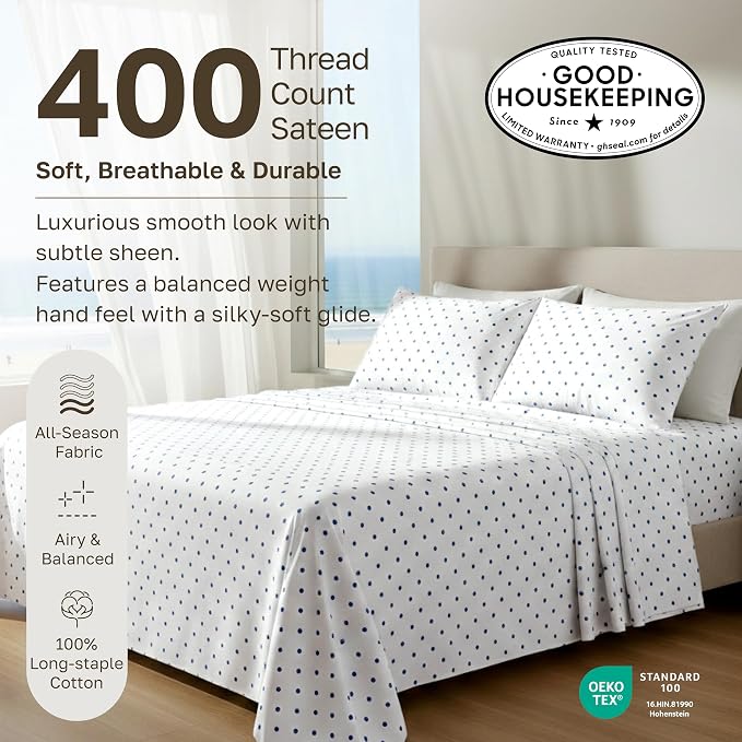 California Design Den Soft 100% Cotton Twin Sheet Set, 400 Thread Count Good - Image 3