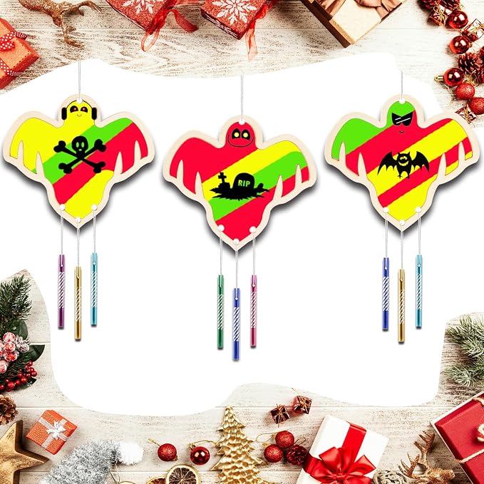 Wooden Ghosts Wind Chime Ornaments Painting Craft, 6 Style Cutouts - Image 5