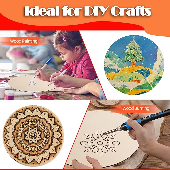 6 Pcs 14 Inch Wood Circles for Crafts Unfinished Wooden Slice Blank Round - Image 6