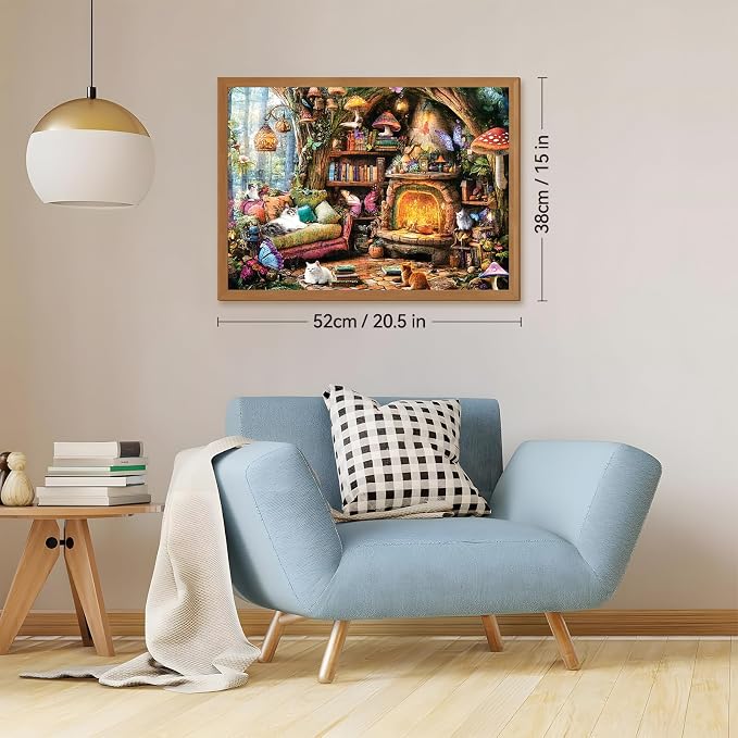 500 Piece Jigsaw Puzzle for Adults, Fantasy Cats and Mushrooms Scene, Whimsical - Image 7