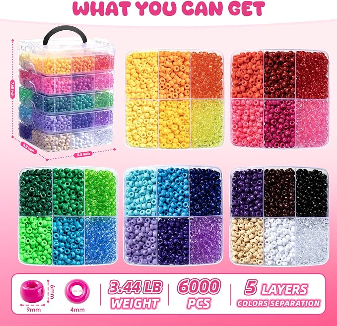 Simetufy 6000Pcs Pony Beads, 30 Colors 6x9MM Kandi Beads Bulk - Image 3
