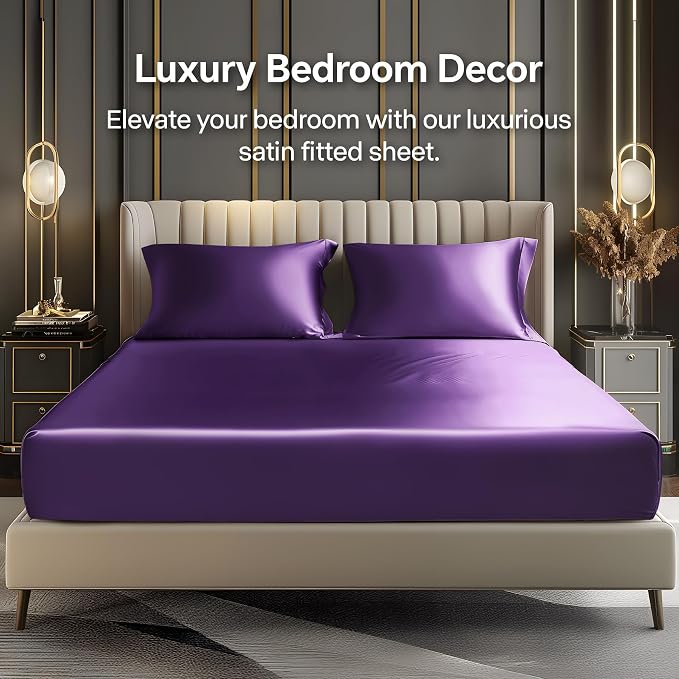 BEDELITE Satin Fitted Sheet and Pillowcase Set, Luxury Soft Similar to Silk - Image 2