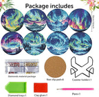 8 Pack Diamond Art Coasters, Northern Lights Diamond Painting Coasters Kits | - Image 2