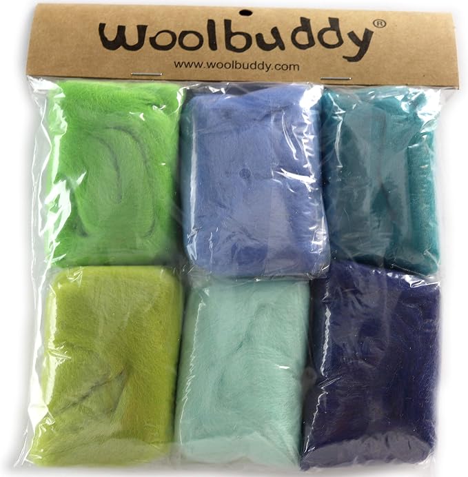 Woolbuddy Needle Felting Wool, Natural Handmade Wool Roving, 6 Vibrant Colors by Woolbuddy