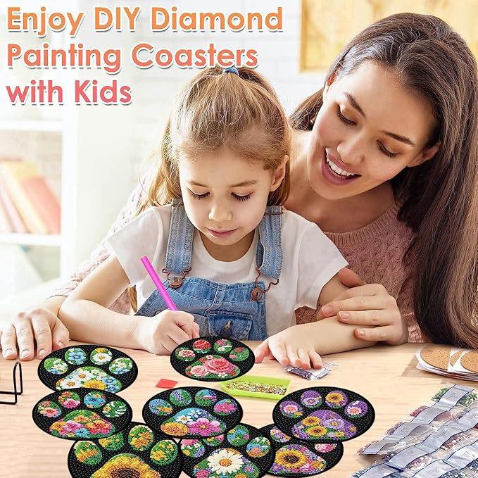 ijbnhd 8 Pack Diamond Art Coasters Kits Dog Paw | Diamond Painting Coasters Kit - Image 4