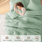 MUXHOMO 7 Pieces Queen Comforter Set, Seersucker Bed in a Bag Queen Size - Image 2