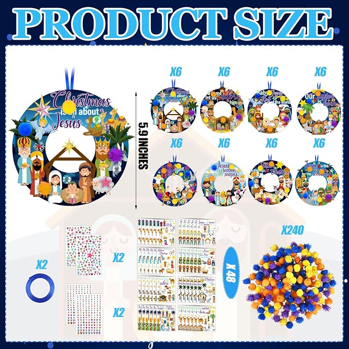 Hollowfly 48 Sets Nativity Crafts Kits Religious Jesus DIY Wreath Signs Hanging - Image 3