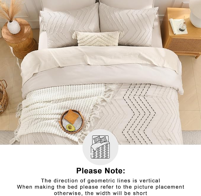 Andency California King Comforter Set Beige, Boho Cal King Cream Soft Warm - Image 5