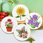 Zhenqing 4 Pack Floral Stamped Cross Stitch Kit, 11CT Printed Iris Sunflower - Image 2