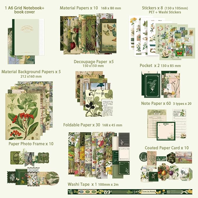 Scrapbooking Supplies Kit, Vintage Botanical Aesthetic Scrapbook Kit - Image 2