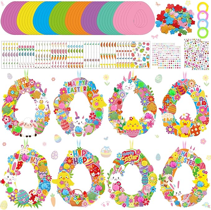 Hollowfly 48 Sets Easter Wreath Craft Kits DIY Easter Egg Wreath Hanging by Hollowfly