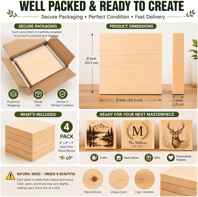 4 PCS Solid Pine Wood Blocks, Laser Engraving, DIY Signs, Home Decor and Craft - Image 8