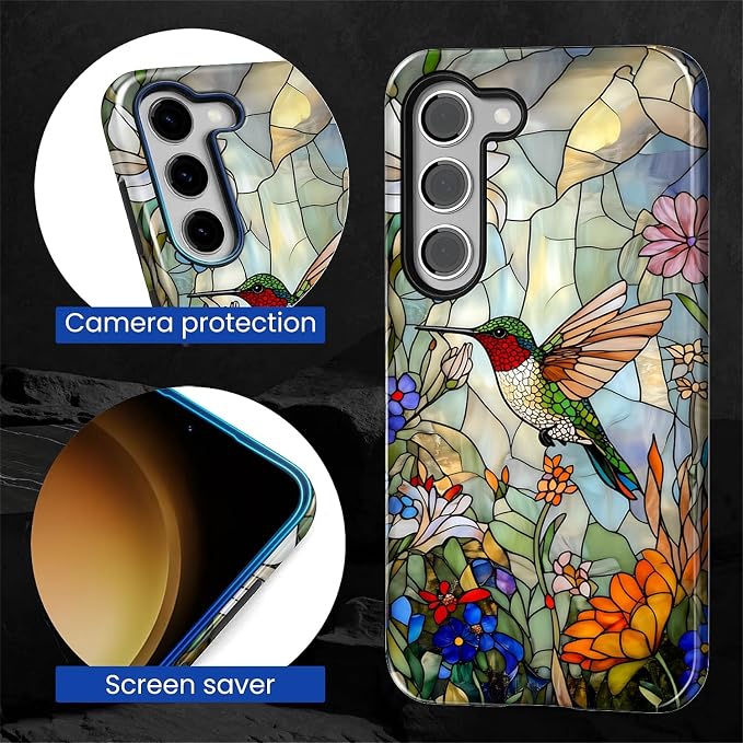 for Samsung Galaxy S23 Case, Hummingbird Wildflower Stained Glass Pattern - Image 6