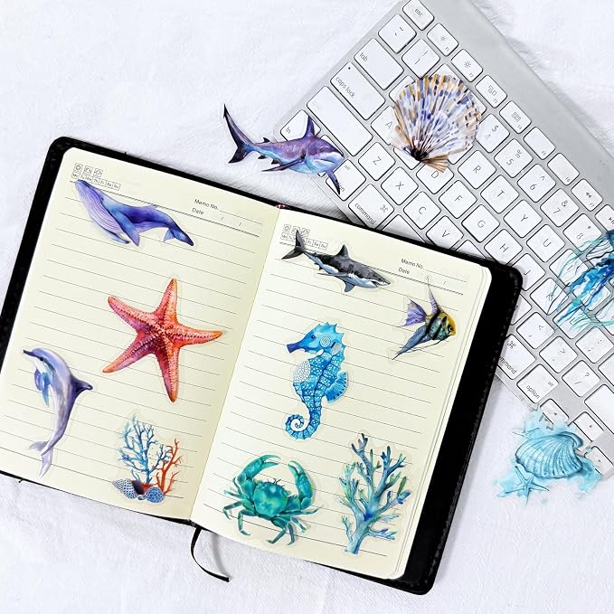 50PCS Marine Animal Stickers PET Transparent Stickers Starfish, Sea Turtles - Image 3