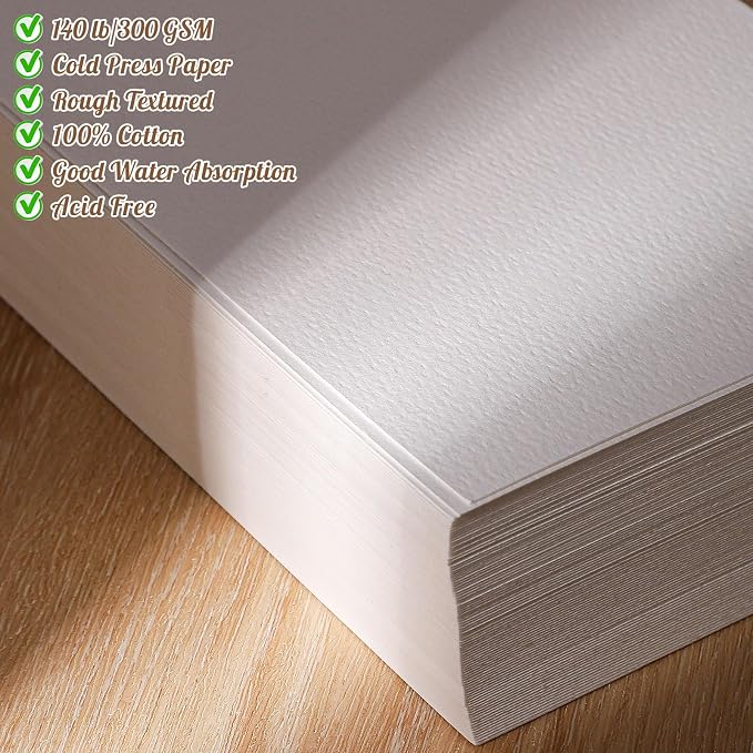 120 Sheets Watercolor Paper Bulk, 140 lb/300 GSM Cold Press Paper White Water - Image 3