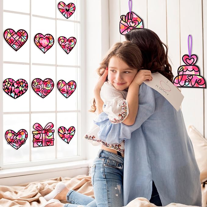 Renbuzhu 40PCS Valentines Day Crafts: Paper Heart Suncatchers, Christmas - Image 3