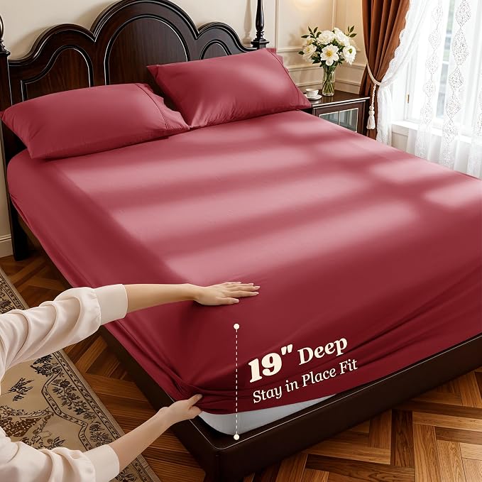 LBRO2M 100% Cotton Sheets Set Deep Pocket 19", 1000 Thread Count Full Size 4 - Image 2