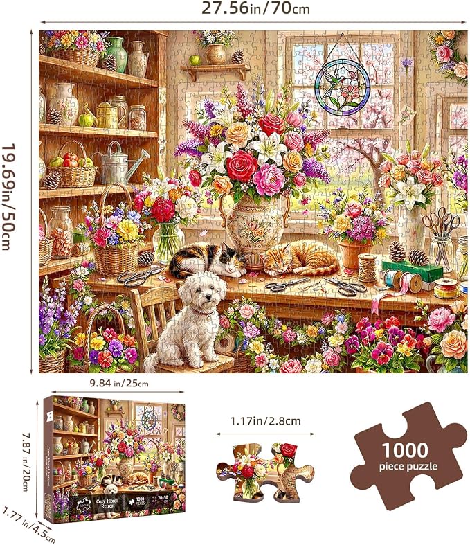 Cozy Floral Retreat Puzzles for Adults 1000 Pieces, Challenging Jigsaw Puzzles - Image 5