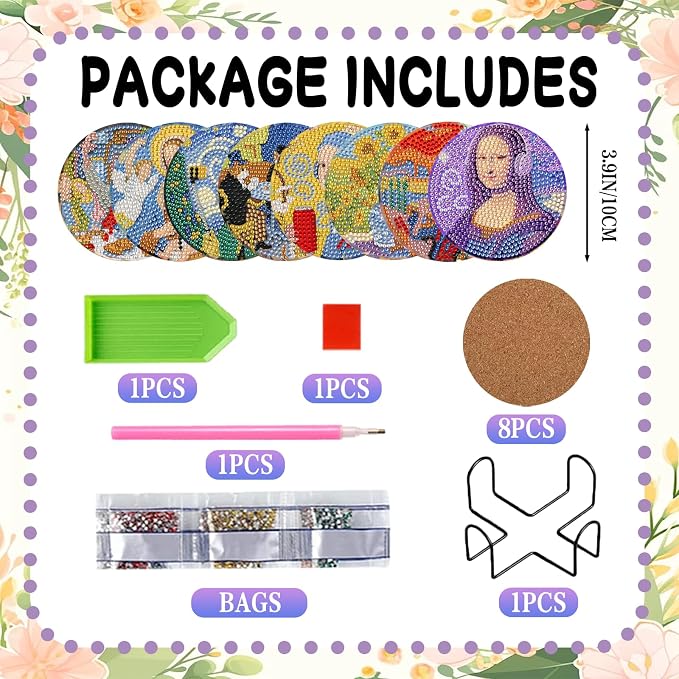 DOZEEZOP 8-Pack Diamond Art Coaster Kit - Image 2