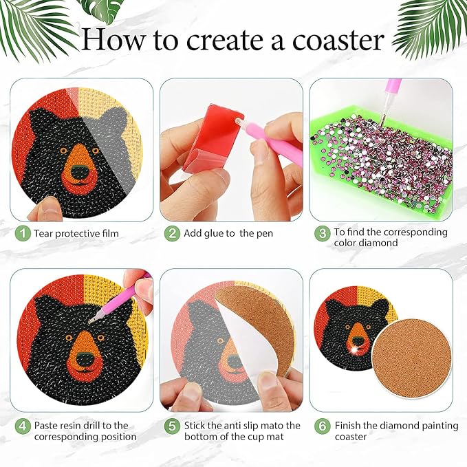 EWJRNSF 6 PCS Bruin Diamond Art Coasters DIY Kit - Image 3
