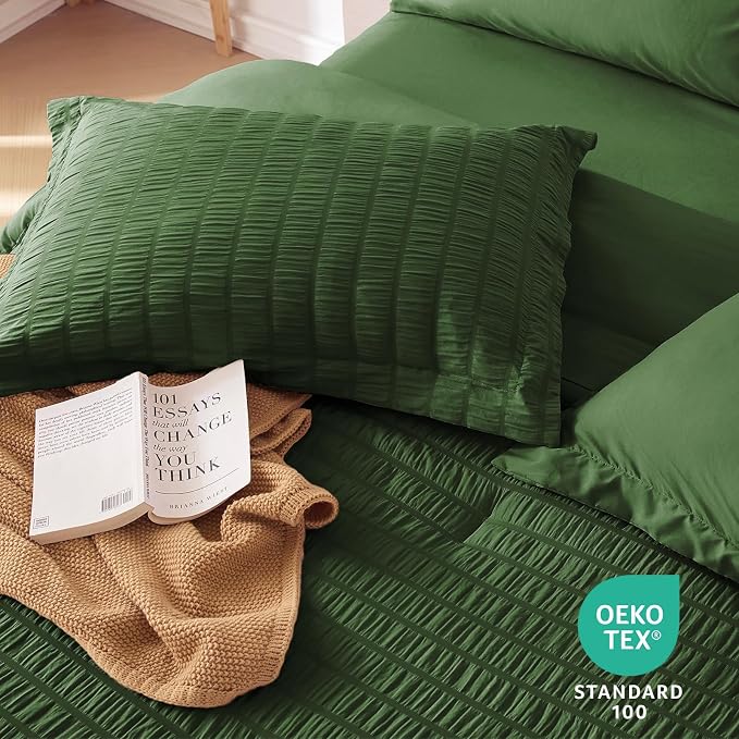 MUXHOMO 5 Pieces Twin Comforter Set, Seersucker Bed in a Bag Twin Size - Image 9