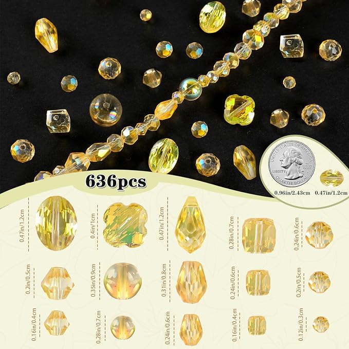 636pcs Crystal Glass Beads for Jewelry Making Assorted, 4/6/8mm Gold Champagne - Image 4
